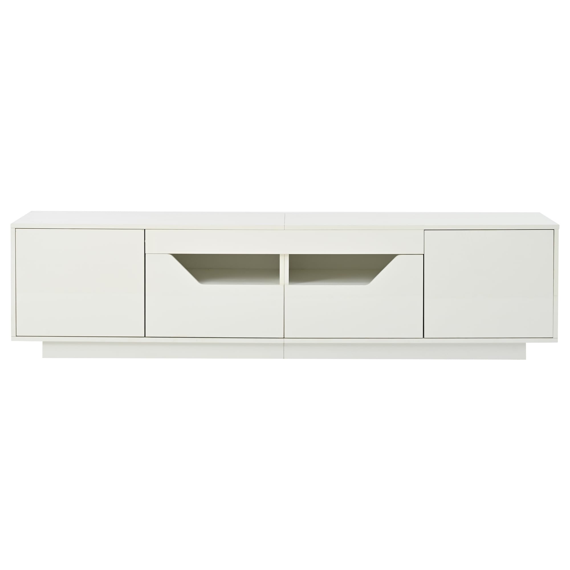 Mobile TV da 180 x 40 x 45 cm, con 2 cassetti e 2 armadi, mobile TV lucido con luci a LED, TV da 75 pollici, bianco