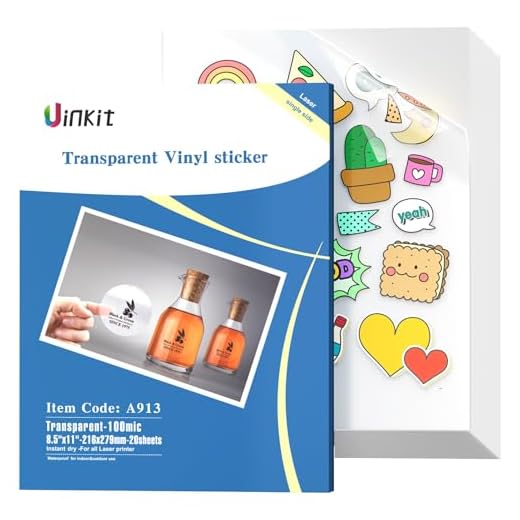 Uinkit Printable Clear Sticker Waterproof Transparency Vinyl Sticker Only For Laser Printer -100% Transparent 20 Sheets 8.5x11inch Full sheet Labels for Personalized Labels, custom artwork
