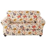 Lamberia Printed Sofa Cover for 2 Cushion Couch High Stretch Sofa Slipcovers 3 Piece Loveseat Slipcover with Two Separate Cushion Covers Elastic Bottom Floral Pattern (Vine Flower, Loveseat)