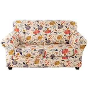 Lamberia Printed Sofa Cover for 2 Cushion Couch High Stretch Sofa Slipcovers 3 Piece Loveseat Slipcover with Two Separate Cushion Covers Elastic Bottom Floral Pattern (Vine Flower, Loveseat)