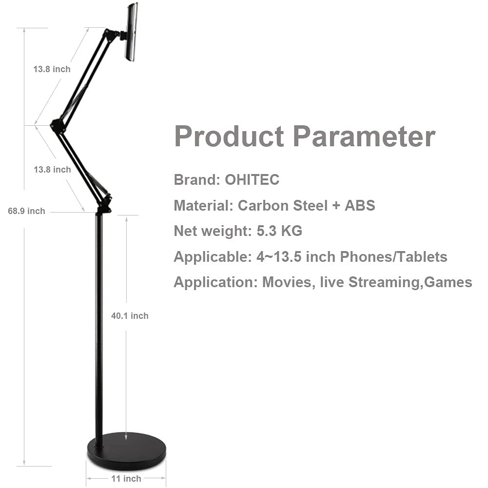 Soporte de metal resistente para teléfono/tableta, soporte universal para teléfono móvil, soporte perezoso, rotación de 360°, cuello de cisne, brazo largo flexible (negro, 1.7 m)
