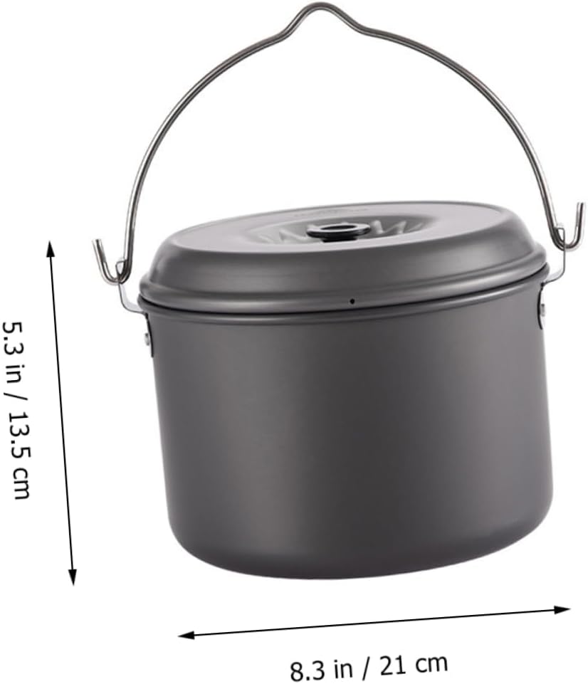 1Pc Durable Camping Pot with Folding Handle Capacity Outdoor Cookware for Hiking and Family Dining Lightweight Alumina Design for Campfire Cooking