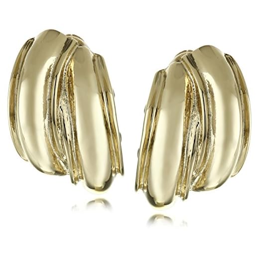 Anne Klein Gold Tone Button Clip-on Earrings