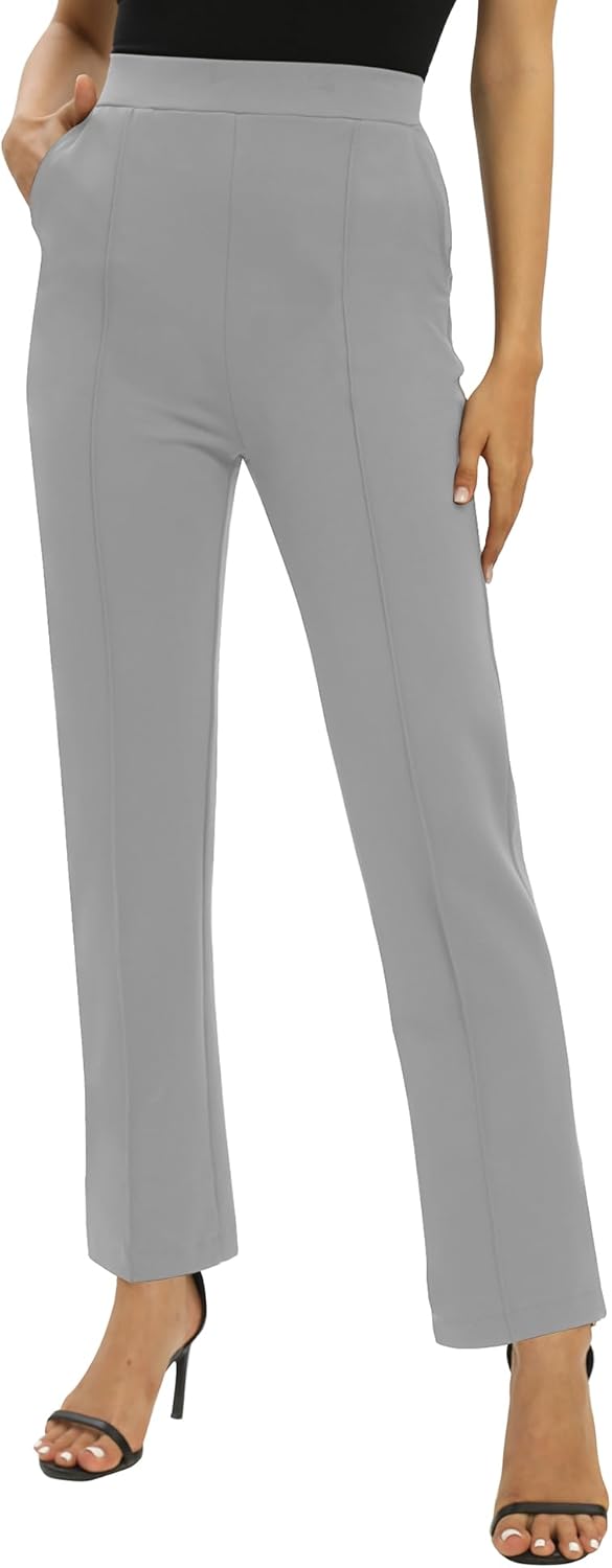 EXCHIC Women's Yoga Dress Pants Stretchy Casual Slacks Straight Leg Work Pants with Pockets