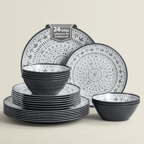 La Joventino 24 Stück Melamin Campinggeschirr Set für 8 Personen -...