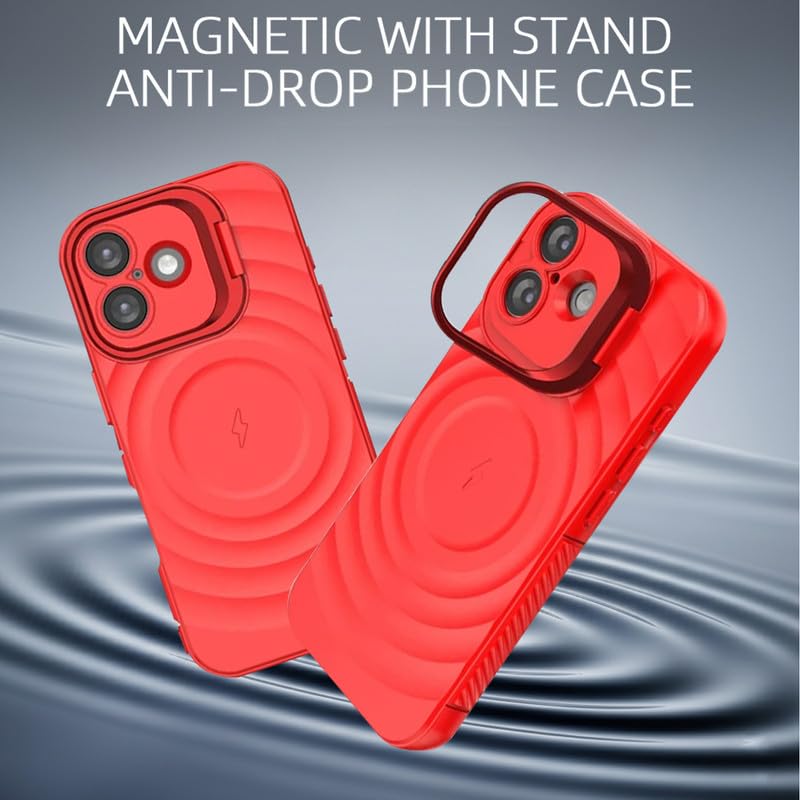 Image of LuxuryKase Shockproof Case for iPhone 17 | Ripple Pattern | Camera Protection | Inner Velvet Fabric Lining | Protective Cover with Enhanced Grip & Wireless Charging Support - Red