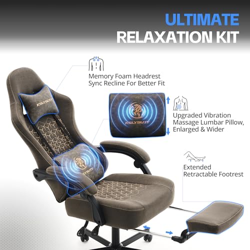 Gaming Chair Breathable Leather with Pocket Spring Cushion, Wide and High Ergonomic Office Chair with Headrest, Computer Gaming Chair with Footrest for Adult and Teen (Grey Leather) - Image 6