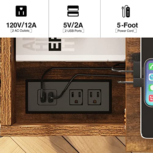 Fameill Narrow End Table With Charging Station Flip Top Bedside Tables For Small Spaces Living Room Bedroom Mobile Sofa Side Table With Storage Shelf For Living Room Bedroom,Rustic Brown #TOP5