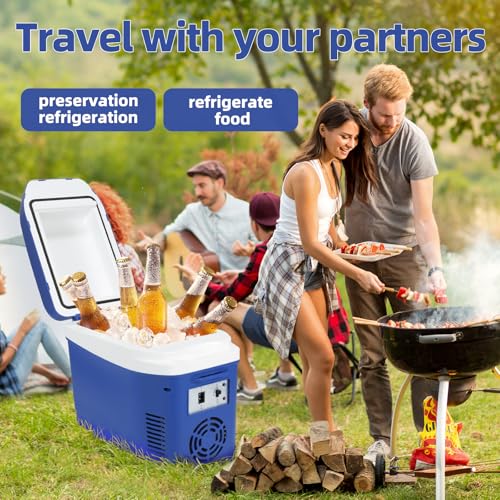 Image of Iceblue Mini Fridge, 7 Liter /9 Cans Skincare Fridge with Belt, AC Plug & 12V Car Charger Dual-use Small Refrigerator, Compact & Portable Refrigerator for Car, Dorm, Travel, Picnic, Gift (Blue)