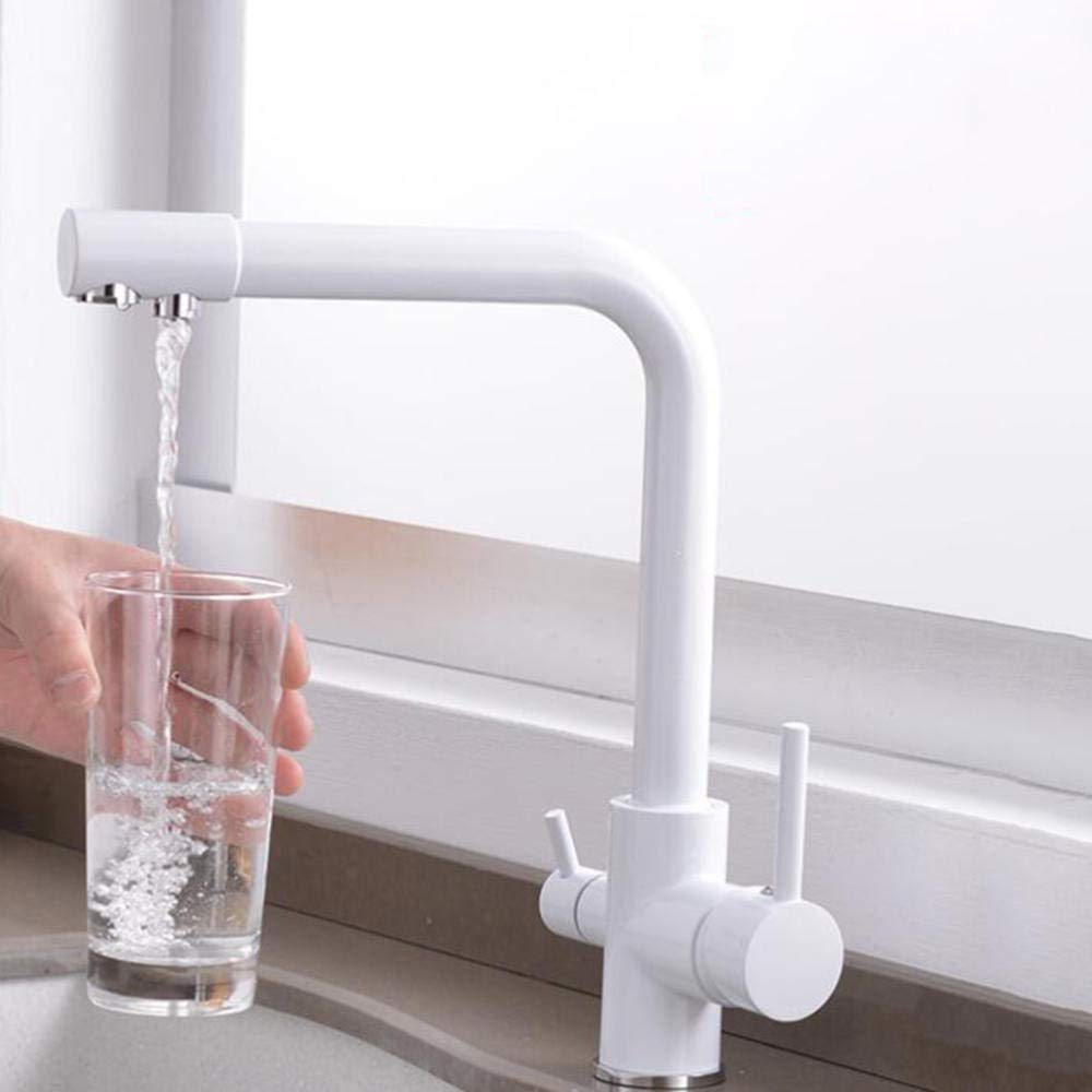 ZQFHSX Brass Kitchen Sink Mixer Tap with Water Filter, Hot & Cold Rotating Faucet for Direct Drinking