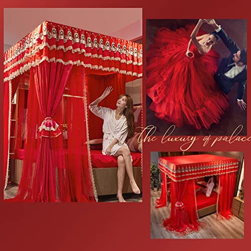 Mosquitera de Dormitorio Princesa con Dosel Rojo y Bordado para Cama Doble 3