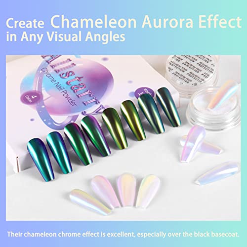 image for Allstarry White Chrome Nail Powder, 4 PCS Color-Shift Chameleon Mica P