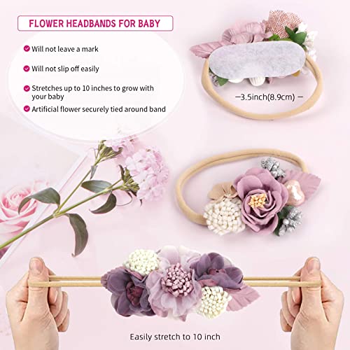 Oaoleer Baby Girl Floral Headbands Set, 3Pcs Flower Headbands Nylon Elastic Hair Band For Infant Newborn Toddler Hair Accessories #TOP3