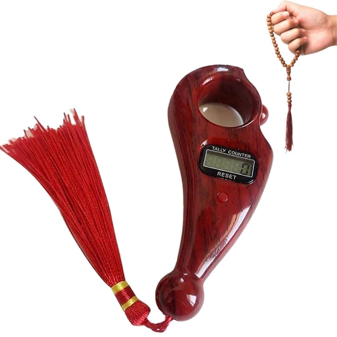 Wooden Digital Tally Prayer Counter with Qibla Compass – Portable Hand Counter for Zikr, Chanting & Spiritual Practice, Ergonomic Handle, Compass, Reset Button, with Tassel.[Multicolour]-image-18
