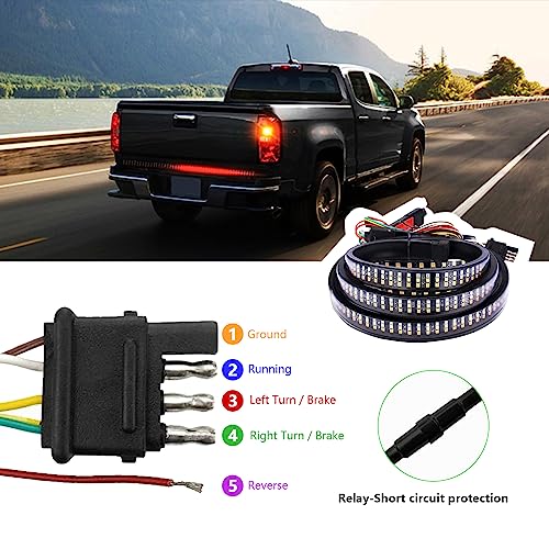 Image of Kewucn Tailgate Light Bar 48 inch LED, IP65 Triple Row LED Strip with White Reverse Red Turning Signals, Universal Rear Light Bar for Pickup Trailer SUV RV Van