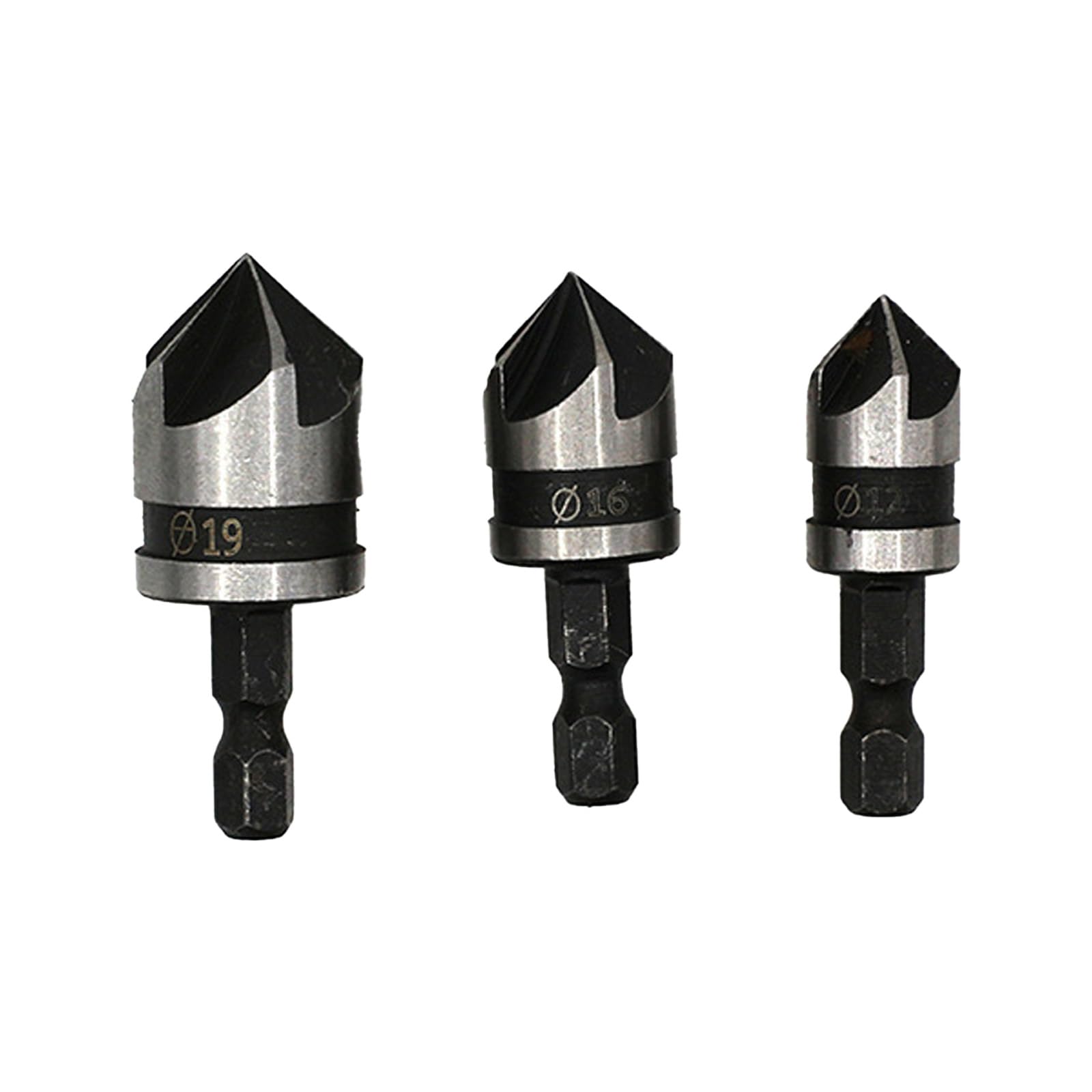 Buxuaaaa 5 Flute High Carbon Steel Chamfering Bit With Hexadecimal Shank For Professional Wood Countersinking 12 16 19Mm Hexadecimal Shank Woodworking Chamfer Tool