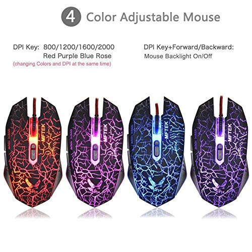 MFTEK 2000 dpi LED Backlit USB Wired Unbreakable ABS Body Gaming Mouse (Black)