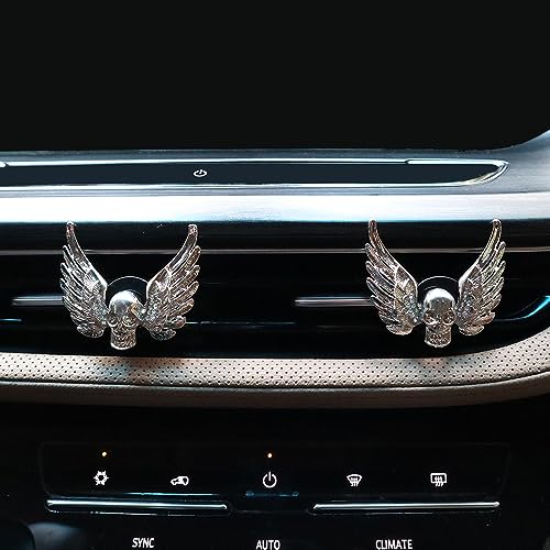 Image of ORIESSE Goth Car Accessories,2pcs Bling Angel Wings Skull Car Air Fresheners Vent Clips,Silver Spooky Skeleton Decor for Teens,Horror Dashboard Decorations,Refillable Diffusers