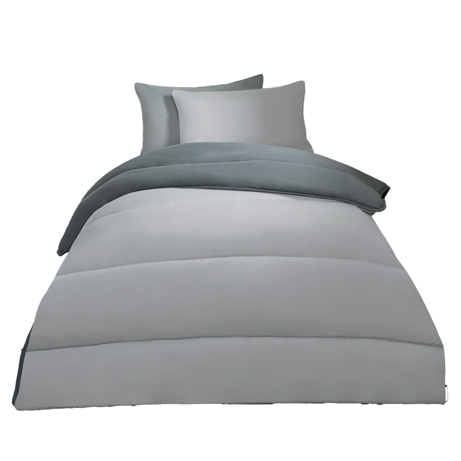 Ohs Grey/Silver 10.5 Tog Coverless Duvet Single, Reversible Quilted Duvet Bedding Washable Duvets Coverless Microfibre Super Soft Warm Comfy Single Camping Duvets,