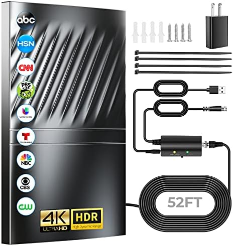 Upgraded 800+ Miles Range TV Antenna-Digital TV Antenna for Smart TV and Old TVs- HD Antenna for TV Indoor Outdoor with Amplifier and Signal Booster-48ft Coax HDTV Cable/AC Adapter- Support 4K 1080p