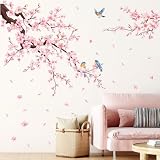 SHUCHING Adesivi Murali Fiore di Ciliegio, Adesivi da Parete Decorativi Ramo Fiori Rosa Printemps per Camera da Letto Soggiorno