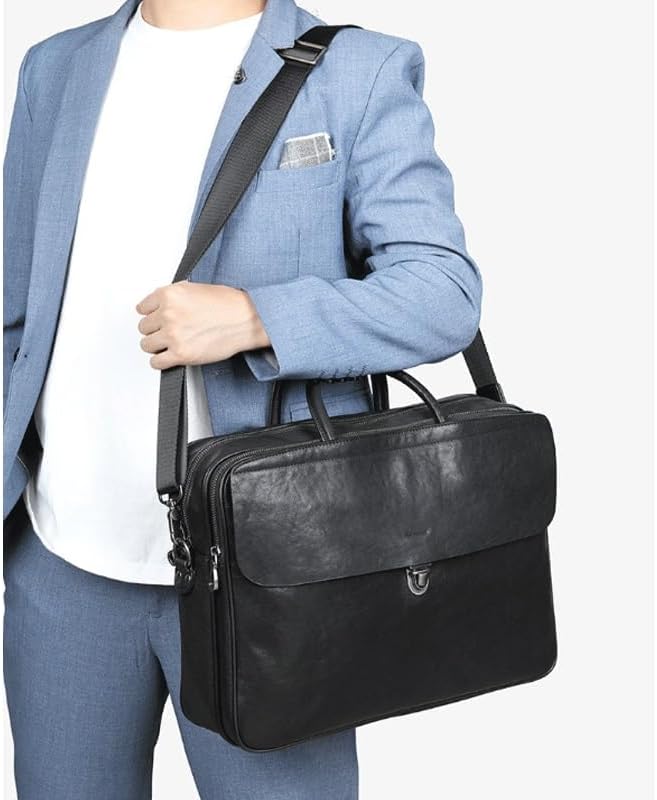Handheld Briefcase Genuine Leather Large Capacity Business Casual Document Pouch Commuter Laptop Bag