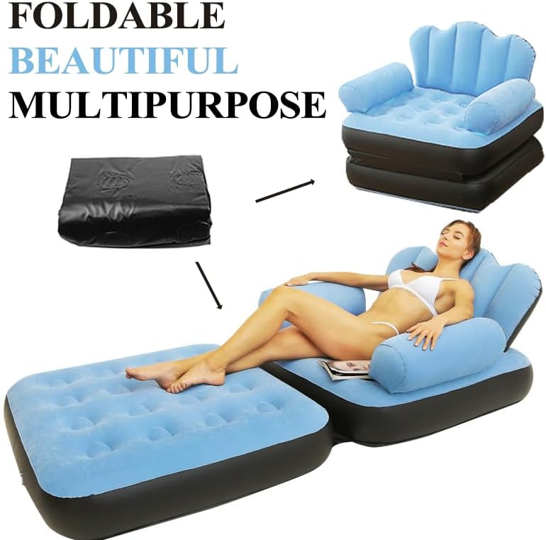 Miniatura 6 de Sofá inflable con bomba de aire, sofá perezoso para adultos, multifuncional, cinco en uno, cama inflable conveniente plegable, flocado de PVC,