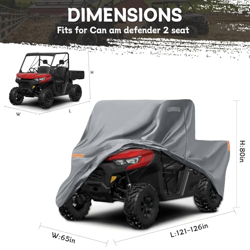 Image of Waterproof UTV Cover Compatible with Can-am Defender 2 Seaters, 6 Layers All Weather Cover with Air Vents, Door Zipper and Windproof Buckles and Bands for Rain Snow Dust Protection