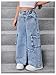 WDIRARA Toddler Girl's Wide Leg Cargo Jeans High Waisted Baggy Denim Pants Medium Wash 7Y