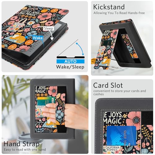 Image of CoBak Stand Case for 7 inch Kindle Paperwhite 12th Gen 2024 and Kindle Colorsoft with Hand Strap - Compatible with iPhone MagSafe, for Samsung /Belkin /Anker Wireless Charging Pads, Durable, Auto Sleep-Gray