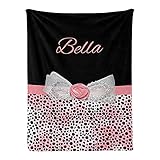 Pink and Black Cheetah Print Baby Blanket with Name Custom Personalized Super Soft Nursery Fleece Throw Blankets for Newborns Baby Shower Girls Kids Birthday Gift 30 X 40 inch