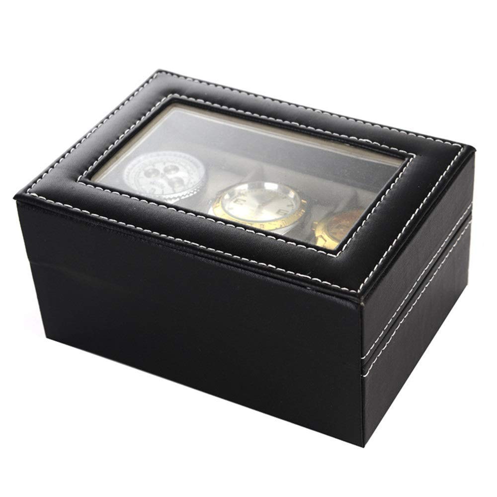 Chtom Caja de almacenamiento para relojes con hebilla de metal, 3 ranuras, color negro (color: negro, tamaño: 15,8 x 11 x 8 cm) (color: negro, tamaño: 15,8 x 11 x 8 cm)