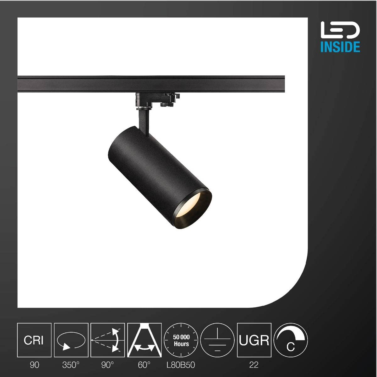 SLV NUMINOS® PHASE L/LED 3-Phasen-Strahler 3000K 28W 2400lm schwarz dimmbar 60Grad