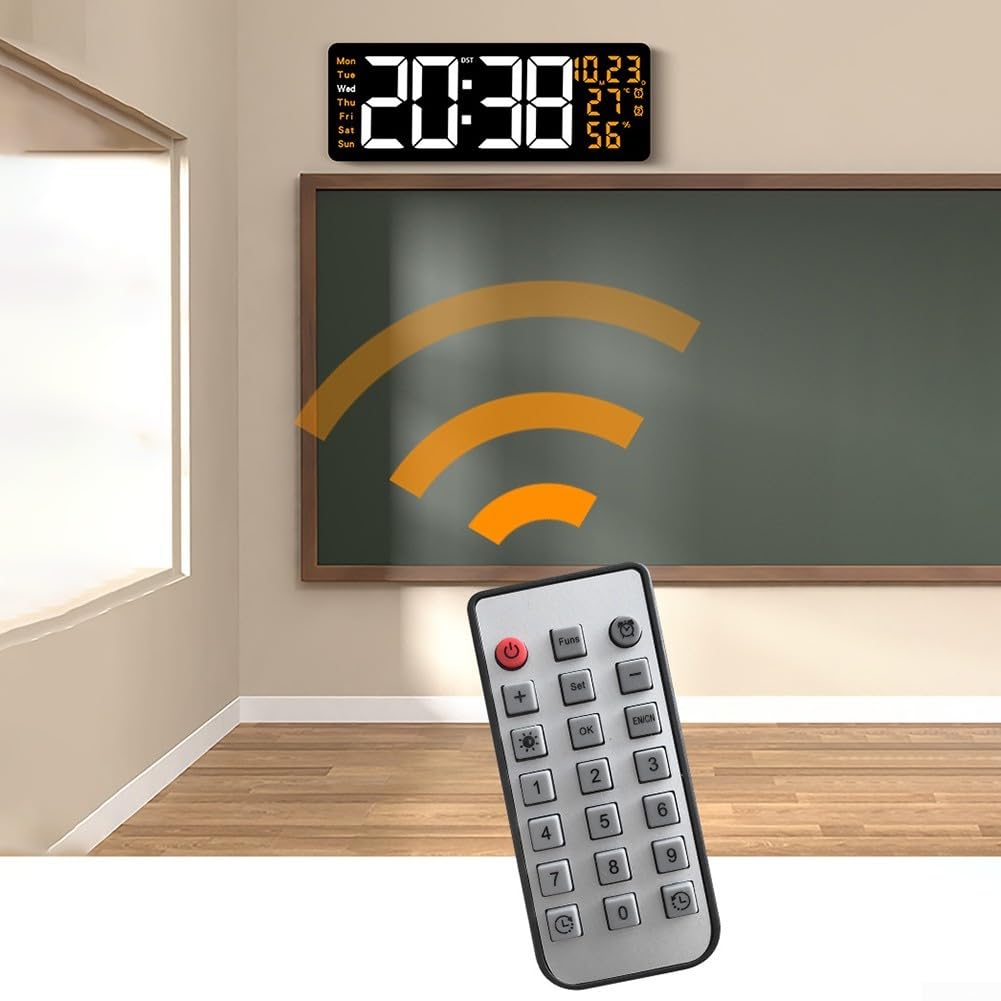 41,1 cm LED-Wanduhr, digitale multifunktionale LED-Uhr, Fernbedienung, automatische Helligkeit, Dimmer, Wanduhren für Wohnzimmer (orange)