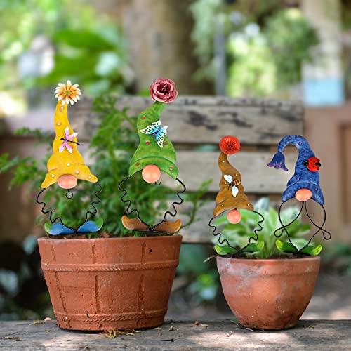 Art Elf Garden Gnomes Decorations For Yard Decorative Stake Decor Art Outdoor Metal Sculpture Figurines For Patio Outside Lawn Pathway Ornaments 4 Packs #TOP5