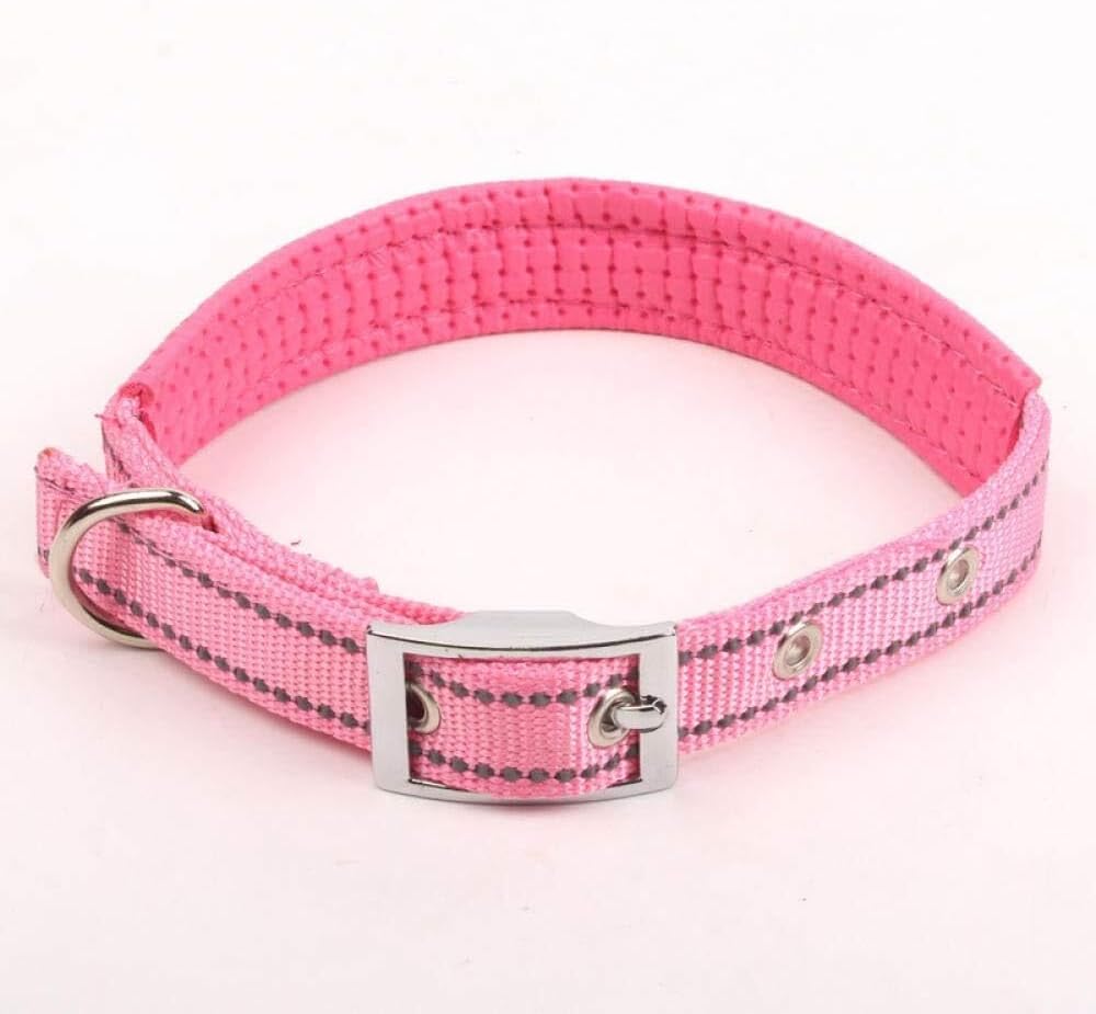 Dog Collar Dog Training Lead Leash Reflective Dog Collar Nylon Night Safe Collars with Foam Padded Metal Adjustable Buckle pet Neck for Small Medium Large Dogs(Pink,Medium)
