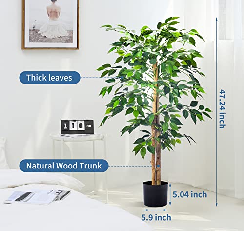Ficus Artificial Trees Faux Plants - 4Ft Tall Silk Ficus Tree With Realistic Leaves And Natural Trunk Fake Plant For Home Decor Living Room Balcony Decor (4Ft - 1Pack)… #TOP3