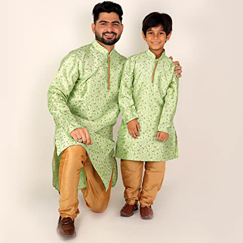 Image of Pro-Ethic Style Developer Men's & Boys Silk Floral Baap Beta Kurta Pajama Set | Father Son Matching Dresses | | (B-111)