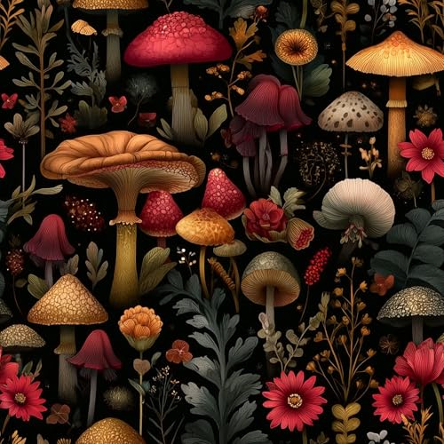 Alzkkll Peel and Stick Moody Vintage Contact Paper Removable Whimsical Mushroom Leaf Floral Wallpaper 17.7" x 118.11" Wall Paper Watercolor Self Adhesive for Classroom Bedroom Laundry Room Bathroom
