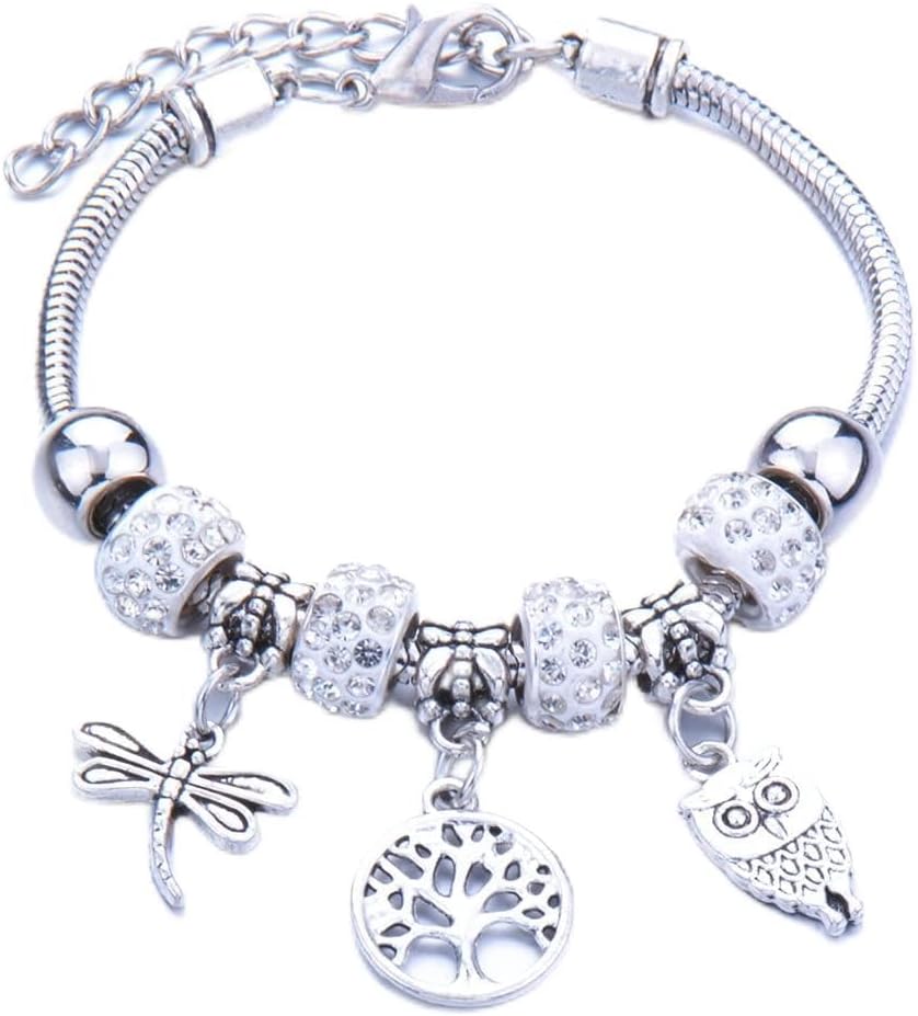Bracciale da Donna a Catena in Acciaio Inossidabile con Pendenti di Perle e Cristalli
