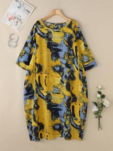 Image of Celmia Autumn Solid Loose Long Maxi Dress Cotton Caftan