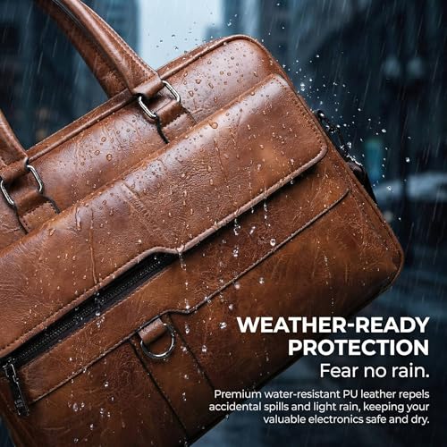 Image of Men's Leather Laptop Bag 15 IN, Water-Resistant Briefcase Messenger Bag for Work, Business, Shoulder Crossbody Office Satchel