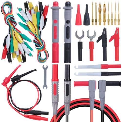 Image of TKDMR 45 Pcs Multimeter Leads Kit, Professional and Upgraded Test Leads Set with Replaceable Gold-Plated Multimeter Probes, Alligator Clips, Test Hooks,5 Colors Jumper Wires and Back Probe Pins.