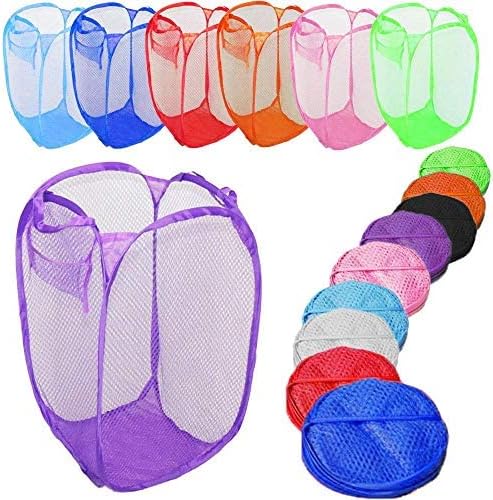 St@llion Pop Up Collapsible Laundry Basket, Mesh Bag Storage Foldable Bin Hamper Clothes Washing Basket Kids Toys Storage Basket (Assorted Color Pack of 5)