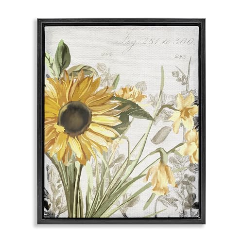 'Sunflower Floral over Vintage Plant'| Floating Frame Canvas Art
