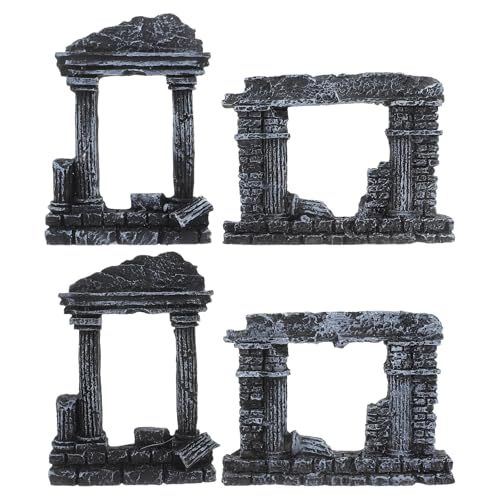 POPETPOP Fish Tank Decorations Roman Column Aquarium Ornament Resin Fish Shelter 4 pcs Small Aquarium Decor for Aquatic Plants Tank Accessories Terrarium 3.14 X 2.36 X 0.59 in