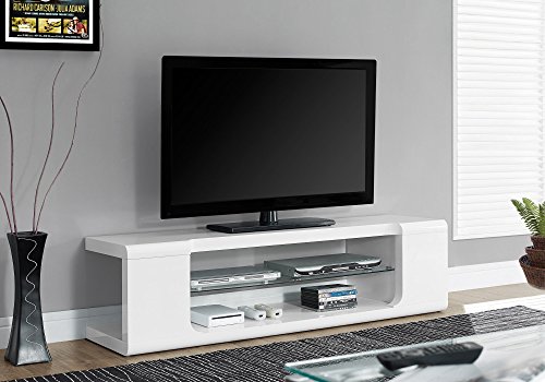 Monarch Specialties , Tv Console, High Glossy With Tempered Glass, White, 60"L #TOP3
