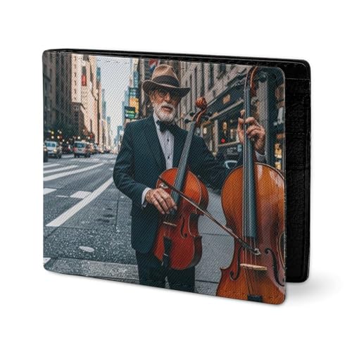 Street Singer And Double Bass Player Wallet Elegant Leather Wallets with ID Window & 2 Card Slots, Slim Bifold Wallet for Men Women2