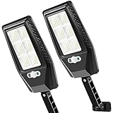 Solar Lights Outdoor Waterproof: 2 Pack LED Solar Street Light for Outside 5000 Lumen Solar Security Lights Dusk to Dawn IP66 Motion Sensor Solar Powered Light Remote Control Wall Flood Light for Yard