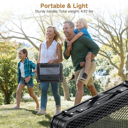 Image of Folding Camping Table, 22.8 inchx15.7 inch Picnic Table, 3 Adjustable Height | 2-Fold Mesh Black Aluminum, Handle for Party Dining Garden Patio, Max 27.5 inch Folding Table